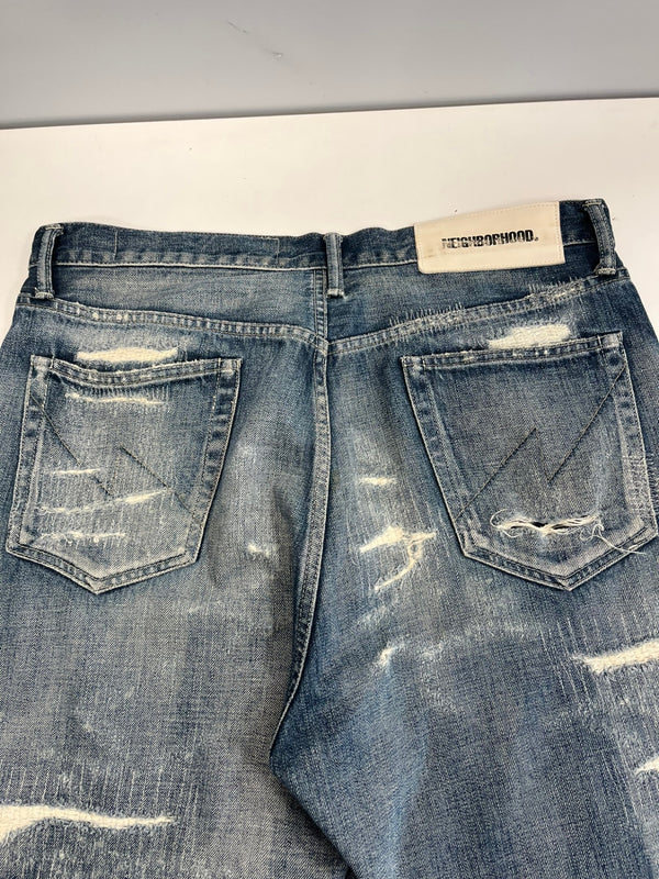 ネイバーフッド NEIGHBORHOOD SCRATCH SAVAGE サベージデニムパンツ パッチワーク ダメージデニム 211XBNH-PTM07 デニム ブルー Lサイズ 101MB-684