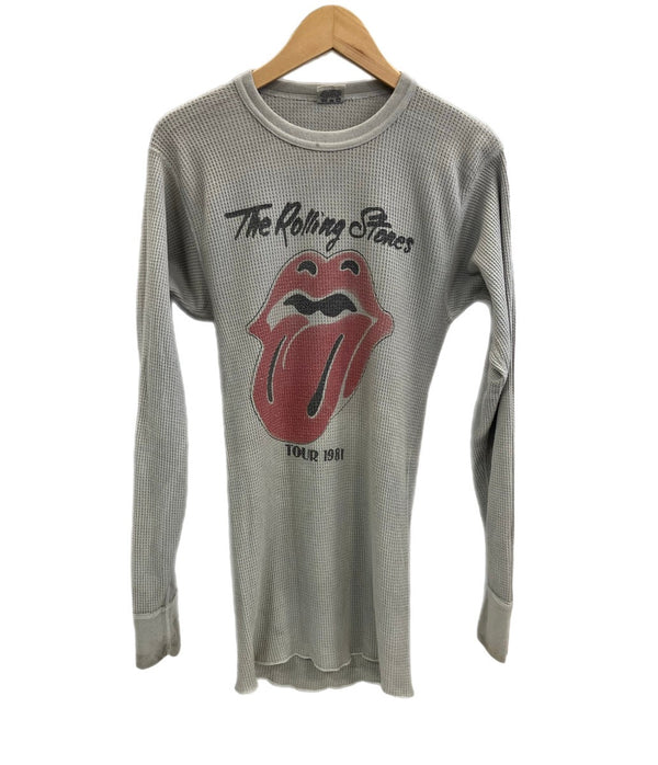 バンド band THE ROLLING STONES TOUR 1981 ローリング・ストーンズ サーマル 長袖 リップ＆タン MADE IN USA アメリカ製 XL ロンT グレー LLサイズ 101MT-3510