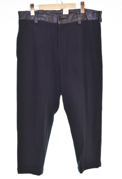 ヨウジヤマモト YOHJI YAMAMOTO LIMI feu ウエスト レザー 切替 ウールパンツ ボトムスその他 ブラック Sサイズ 103MB-667