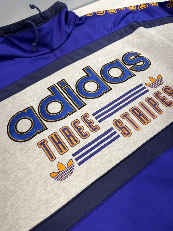 アディダス adidas 90s 90年代 デサント製 トレフォイルビッグロゴ ヴィンテージ vintage プルオーバー モックネック スウェット ブルー Lサイズ 101MT-4518