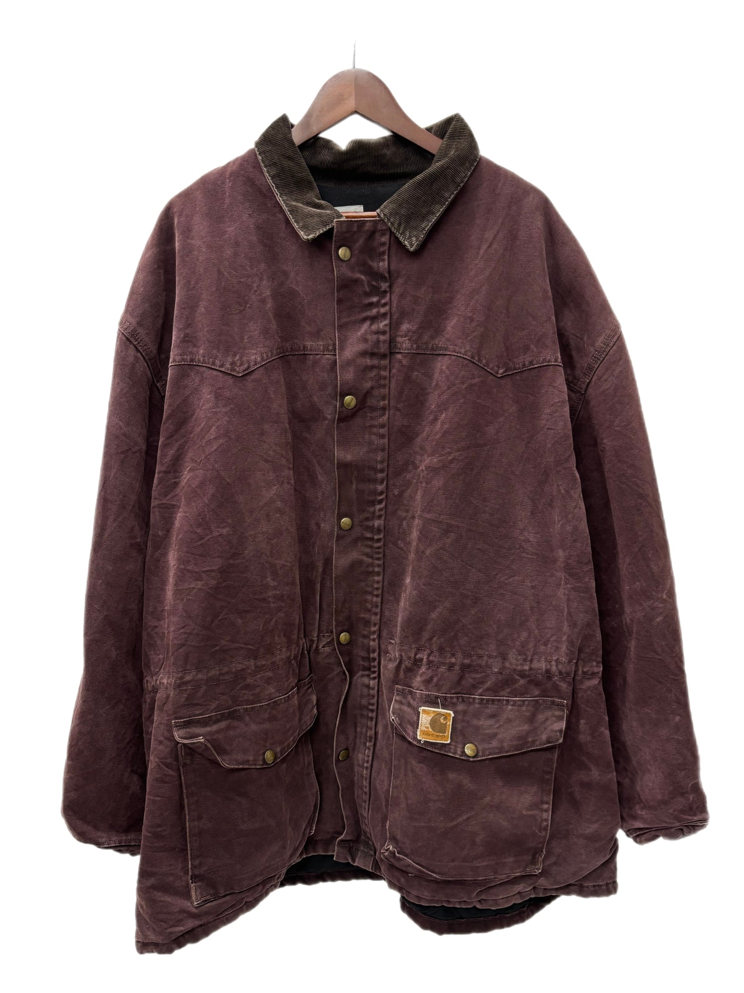 曜日割引対象外】 カーハート Carhartt ダックワークジャケット 襟コーデュロイ レザーロゴ ジャケット パープル 201MT-2781 VB  | 古着通販のドンドンサガール