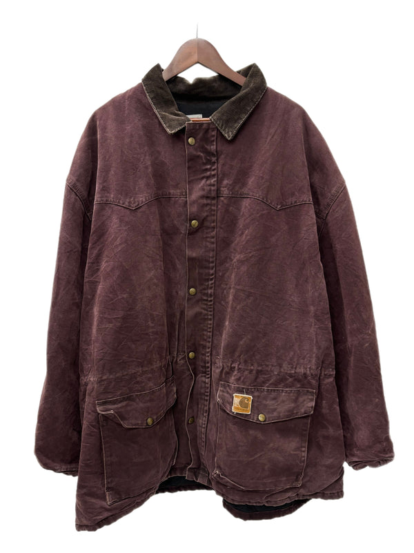 【曜日割引対象外】 カーハート Carhartt ダックワークジャケット 襟コーデュロイ レザーロゴ  ジャケット パープル 201MT-2781 VB