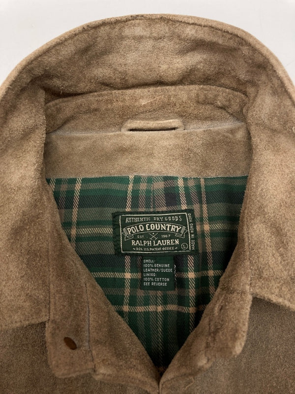 ラルフローレン RalphLauren 80s 90s POLO COUNTRY スウェード レザー カバーオール アウター 裏地ネル 茶色 ジャケット 無地 ブラウン Lサイズ 104MT-2285