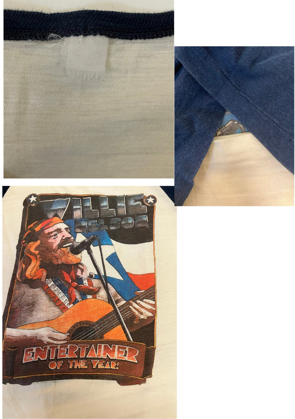 バンド band 80's 80年代 Willie Nelson Entertainer of tht year ウィリーネルソン ラグラン ツートン vintage ヴィンテージ - Tシャツ ホワイト 101MT-3873