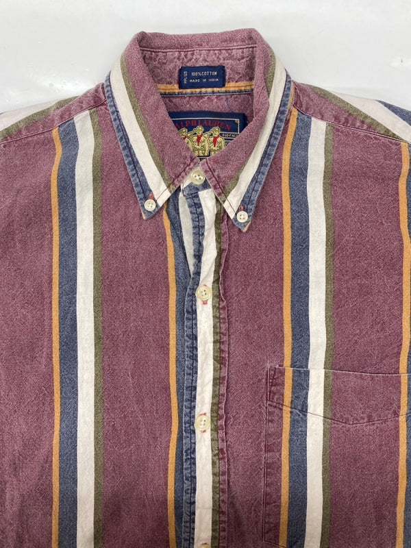 チャップス CHAPS 80s BUTTONDOWN SHIRT ボタンダウン シャツ BDシャツ マルチストライプ 長袖 Ralph Lauren 紫 長袖シャツ ストライプ パープル Sサイズ 104MT-2272