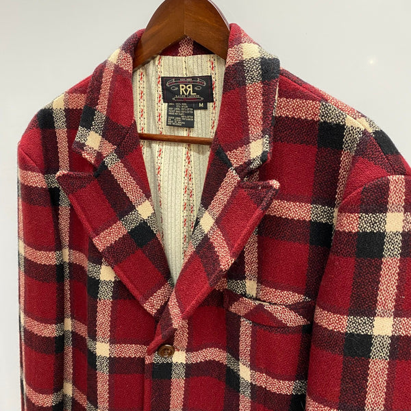 【曜日割引対象外】 ダブルアールエル RRL 90's Western York Tweed Check Half Coat 三つ星 ジャケット レッド Mサイズ 201MT-3835 VB