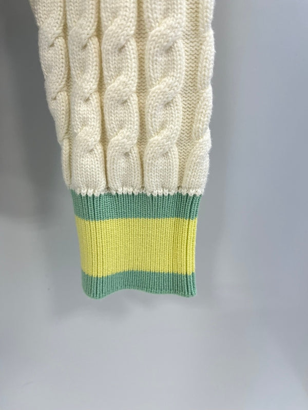 ラコステ LACOSTE アシンメトリー ケーブルニット テニスセーター Ｖネックセーター 白 AF1187 セーター ホワイト サイズ38 101LT-162