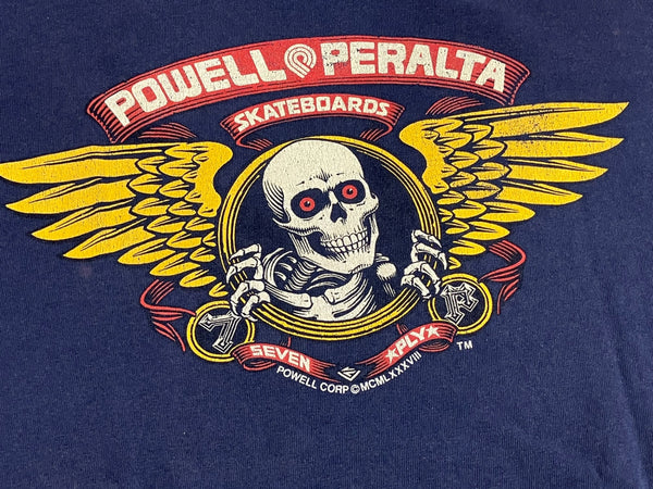 パウエル ペラルタ POWELL PERALTA 00's SKATEBRADS ロゴ 両面 プリント Tシャツ ネイビー Mサイズ 101MT-4240