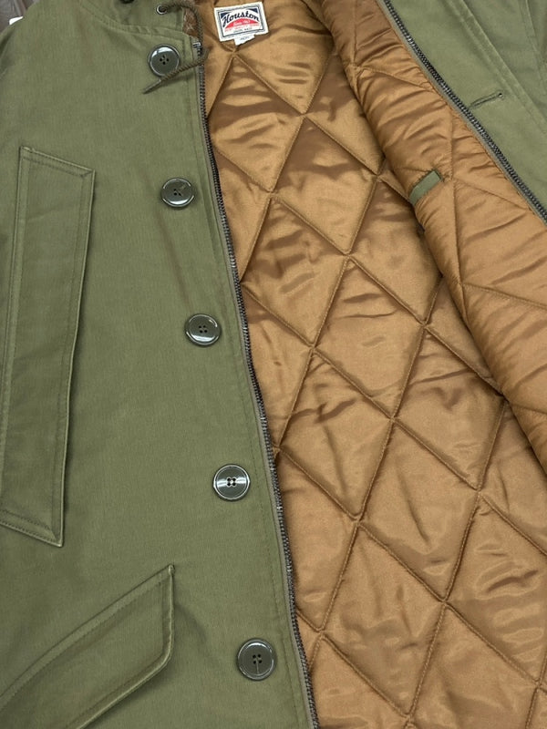ヒューストン HOUSTON B-9 FLIGHT COAT フライト コート ファー 裏キルティング ジップアップ ミリタリー アウター ジャケット 緑 サイズ 40R ジャケット 無地 カーキ 104MT-1442
