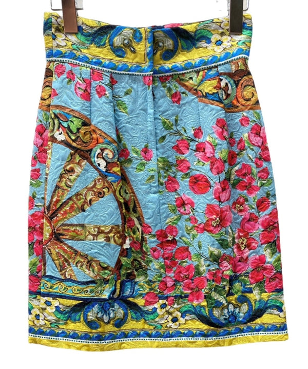 ドルチェ&ガッバーナ Dolce&Gabbana ミニスカート 風車 Aライン タイト 花柄 ふくれ織り ジャカード イタリア製 レーヨン コットン シルク混 SIZE36 F4T30T スカート 総柄 マルチカラー 104LB-33