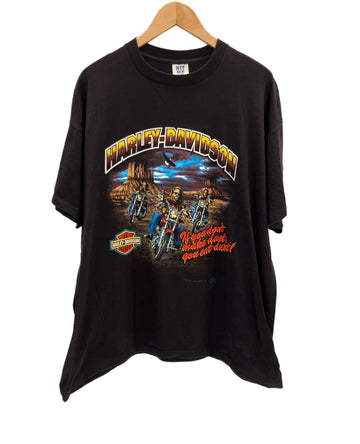 ハーレーダビットソン Harley Davidson 80's 80s HOLOUBEK motorcycle bike ©1987バイク モーターサイクル シールド usa製 シングルステッチ XL Tシャツ ブラック LLサイズ 101MT-3485