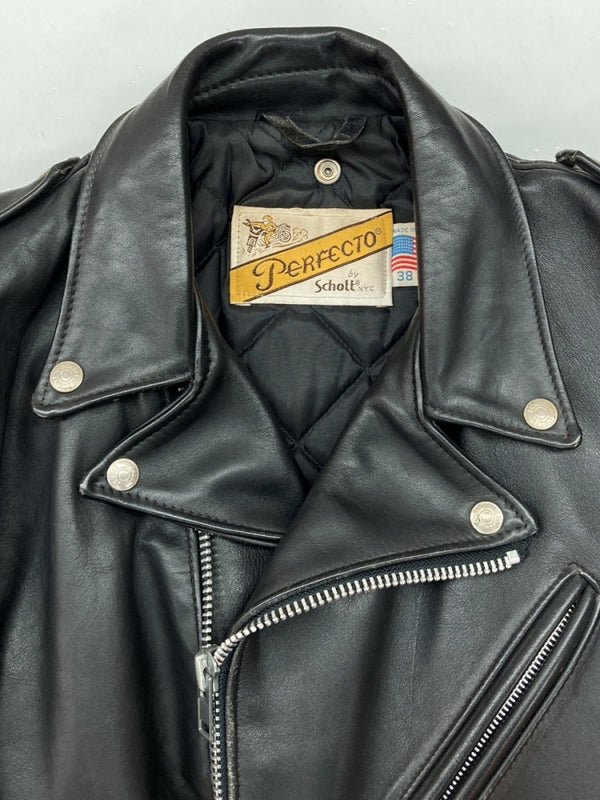 ショット SCHOTT LEATHER JACKET レザー ジャケット ダブルライダース バイカー USA製 PERFECTO 黒 38 ジャケット 無地 ブラック 104MT-903