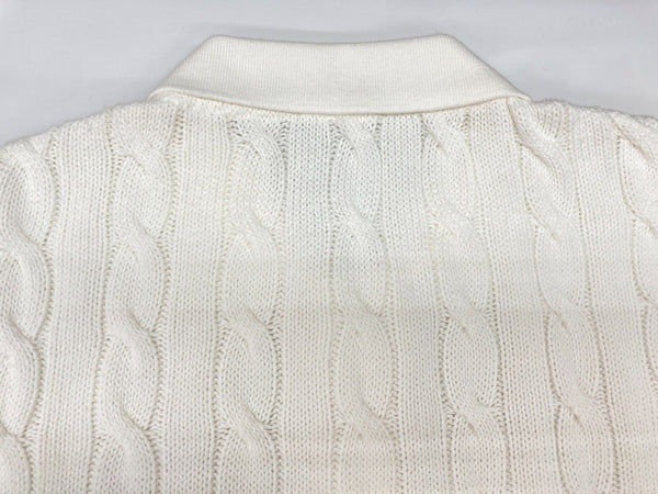 ラルフローレン RalphLauren ポロ POLO Mini Dress ケーブル コットン ニット ミニ ドレス ポロシャツ シグネチャー スリムフィット ロゴ刺繍 IVORY アイボリー オフホワイト ワンピース ワンポイント ホワイト Mサイズ 104LT-191