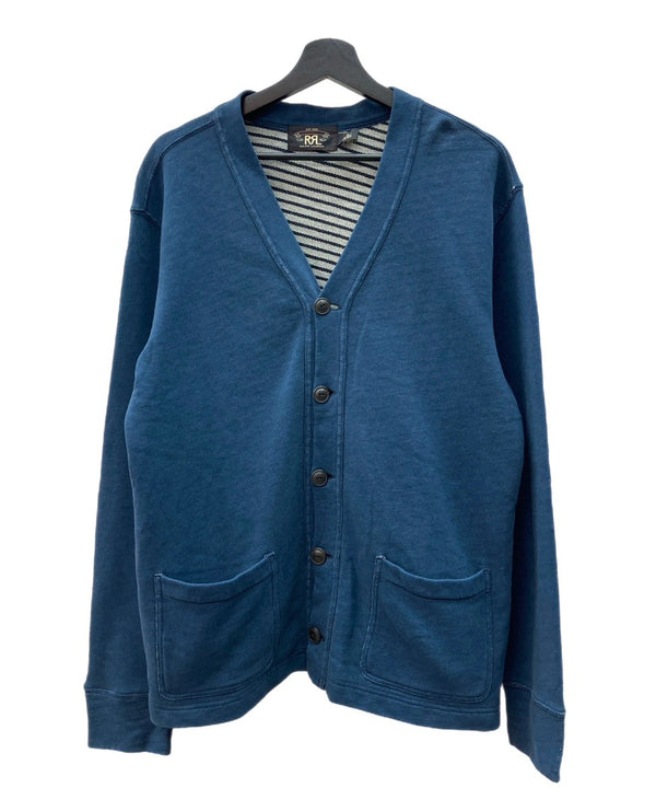 ダブルアールエル RRL SWEAT CARDIGAN 一ツ星タグ スウェット地 ボーダー 紺 カーディガン 無地 ネイビー Mサイズ 104MT-2021