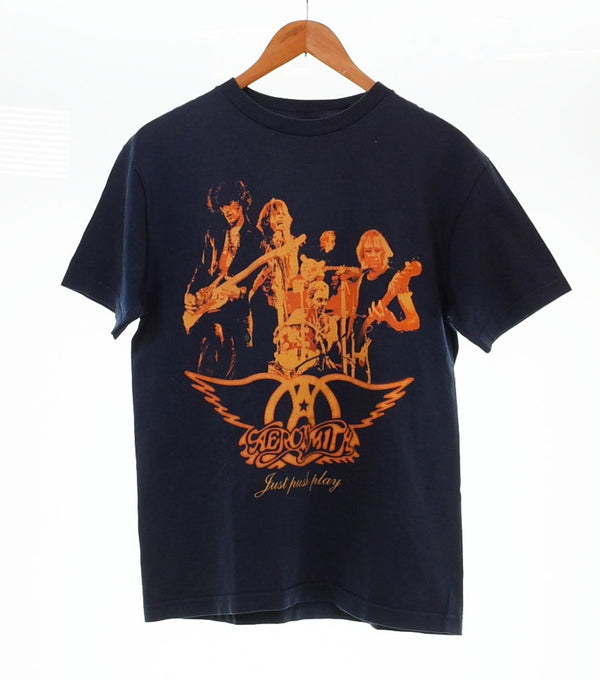 バンドTシャツ BAND-T AERO SMITH JUST PUSH PLAY WORLD TOUR エアロスミス 00's Tシャツ ネイビー Mサイズ 103MT-2605