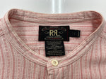 ダブルアールエル RRL 90s 三ツ星タグ バンドカラー ノーカラー マチ付き  グランパシャツ リネン混 長袖シャツ ストライプ ピンク Lサイズ 104MT-2060