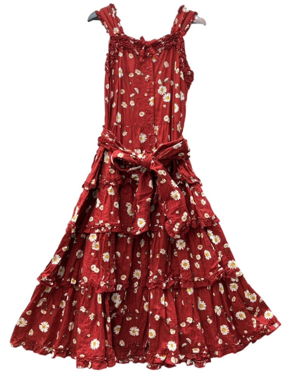 ピンクハウス PINKHOUSE ひなぎく プリント キャミソール ノースリーブ ロング丈 DRESS ドレス リボン ピコフリル ティアード コットン 綿 RED 赤 A2133FAY064 ワンピース 花・植物 レッド 104LT-242