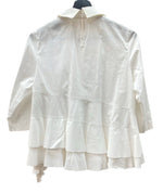 コムデギャルソン COMME des GARCONS 2015年製 七分袖 ぺプラム ブラウス 丸襟 ラウンドカラー フリル ティアード コットン 日本製 WHITE 白 TP-B018 半袖シャツ アシンメトリー ホワイト Mサイズ 104LT-161