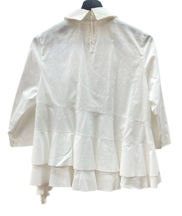 コムデギャルソン COMME des GARCONS 2015年製 七分袖 ぺプラム ブラウス 丸襟 ラウンドカラー フリル ティアード コットン 日本製 WHITE 白 TP-B018 半袖シャツ アシンメトリー ホワイト Mサイズ 104LT-161