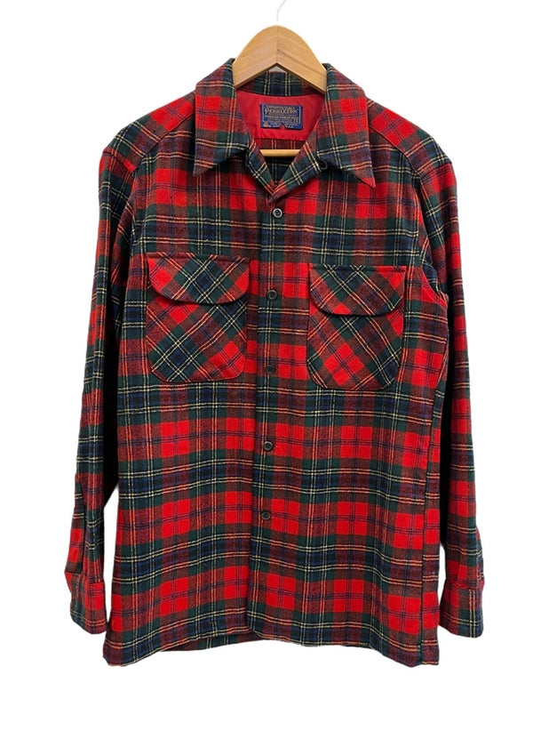 ペンドルトン PENDLETON 70s Vintage ヴィンテージ USA製　開襟  ウールシャツ チェックシャツ 赤系 長袖シャツ レッド Sサイズ 101MT-5180