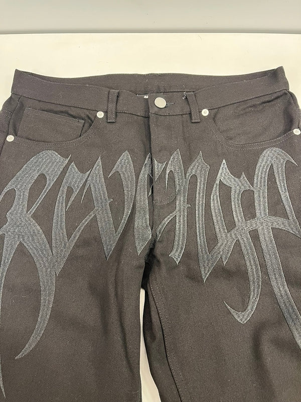 リベンジ REVENGE デニムパンツ ブラックデニム 刺繍ロゴ y2k 黒 デニム ブラック Sサイズ 101MB-759