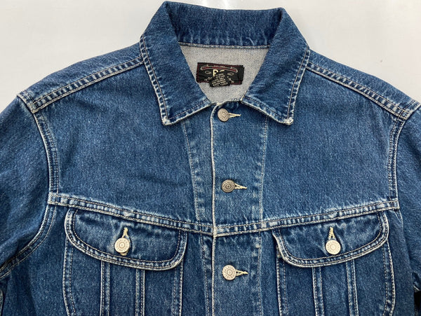 ダブルアールエル RRL 90s 90年代 三ツ星タグ USA製 101-J TYPE デニムジャケット Gジャン トラッカージャケット 紺 青 ジャケット 無地 ネイビー Mサイズ 104MT-1995