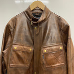 カドヤ KADOYA カーコート バイカーレザージャケット ライダース ジャケット ブラウン Lサイズ 201MT-4281