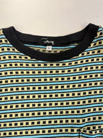 ステューシー STUSSY 80s 80's 初期 黒タグ OLD STUSSY ジャガード ボーダー ポケットTシャツ USA製 オールド VINTAGE ヴィンテージ 裏原 Tシャツ マルチカラー Lサイズ 101MT-5053