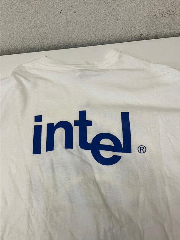US US古着 90's 90年代 Hanes Intel インテル EARTH DAY アースデイ 企業モノ プロモーション アドバタイジング  MADE IN USA アメリカ製 VINTAGE ヴィンテージ XL Tシャツ ホワイト LLサイズ 101MT-4940