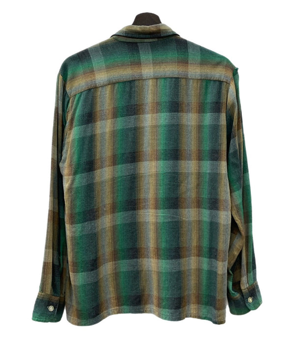 タウンクラフト TOWNCRAFT 60's 60年代 Plusタグ Vintage ヴィンテージ オンブレ チェック オープンカラー 開襟 グリーン ブラウン 長袖シャツ チェック マルチカラー Mサイズ 104MT-1789