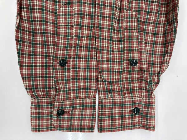 ダブルアールエル RRL 90s 三ツ星タグ SHIRT ステンカラー 猫目ボタン ヴィンテージ VINTAGE ラルフローレン RALPH LAUREN コットン モーリシャス製 RED 赤 長袖シャツ チェック レッド Sサイズ 104MT-1976