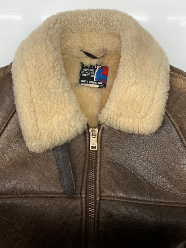 ショット SCHOTT B-6 SHEEPSKIN JACKET シープスキン ジャケット フライト ボア ジップアップ アウター 茶 サイズ 38 ジャケット 無地 ブラウン 104MT-1714