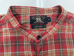 ダブルアールエル RRL 90s 90年代 三ツ星タグ FLANNEL SHIRT フランネル ネルシャツ バンドカラー ノーカラー  長袖シャツ チェック レッド Lサイズ 104MT-2075