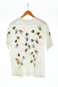 US US古着 90s USA製 カエル frog 全面プリント アート半袖Tシャツ 白 Tシャツ ホワイト Lサイズ 103MT-2677