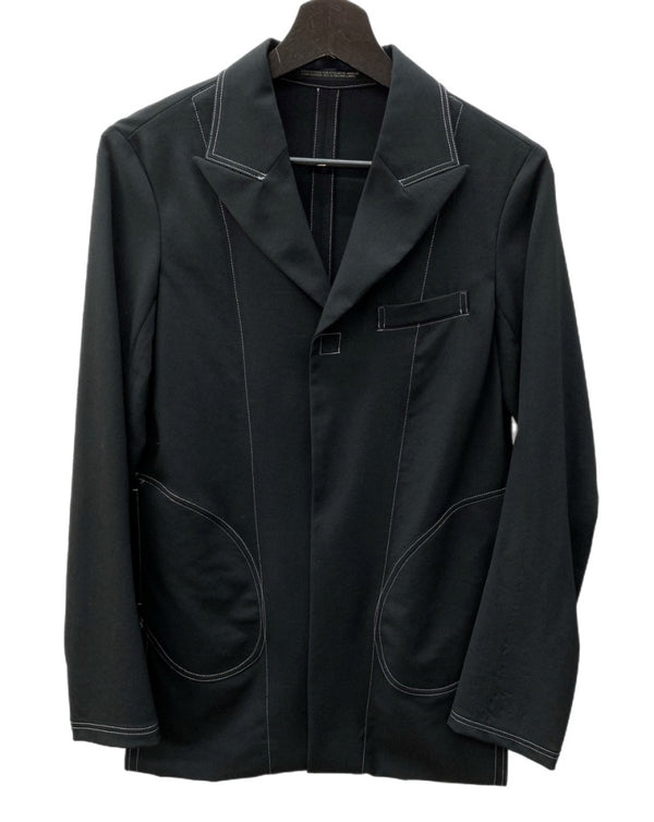 ワイズ Y's ヨウジヤマモト Yohji Yamamoto 03AW ウールギャバジン ステッチ テーラード WOOL 毛 日本製 BLACK 黒 YU-J01-100 ジャケット 無地 ブラック SIZE2 104LT-154