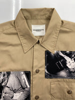 タカヒロミヤシタザソロイスト TAKAHIROMIYASHITATheSoloist. × Charles Peterson × Dickies WORK SHIRT ワーク シャツ ボタン パッチワーク 長袖 薄茶 sds.0001 ジャケット 総柄 ベージュ Mサイズ 104MT-1639