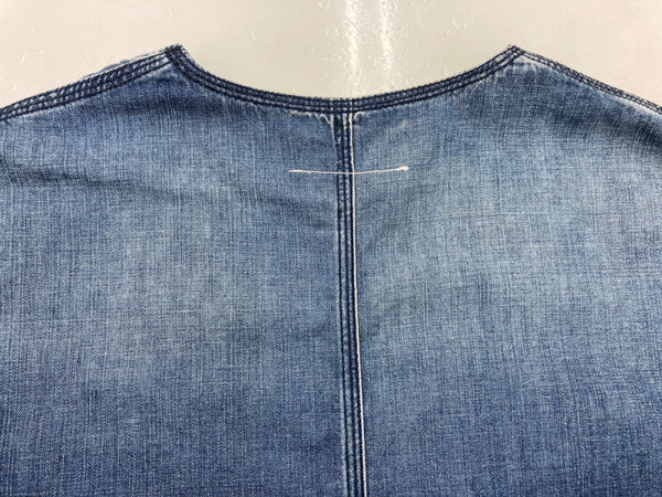 エムエムシックス MM6 メゾンマルジェラ Maison Margiela 2019年モデル 半袖 Vネック デニム ドレス サイドスリット DENIM インディゴ S52CT0376 S30512 ワンピース ワンポイント ネイビー SIZE38 104LT-138