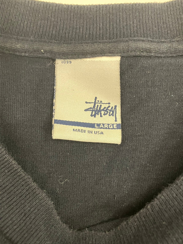 ステューシー STUSSY 90’s~00's OLD STUSSY 銀タグ シールド Sロゴ アメリカ製 MADE IN USA Vintage ヴィンテージ Tシャツ ネイビー Lサイズ 101MT-4482
