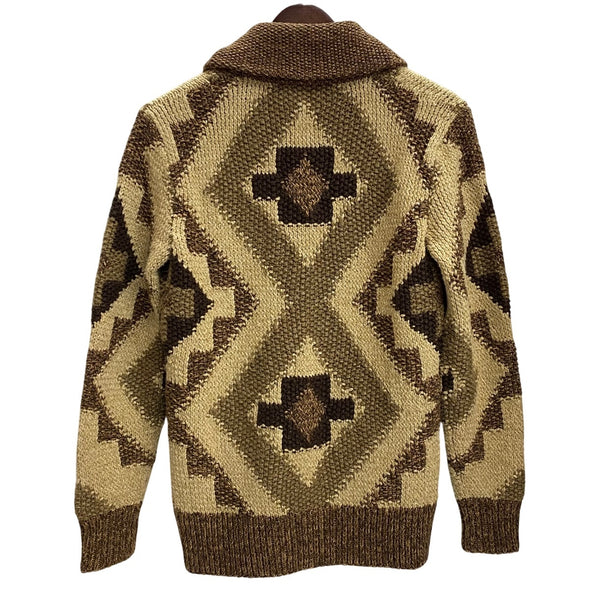 【曜日割引対象外】 ダブルアールエル RRL ハンドニット リネンブレンド ショールカラー カーディガン セーター ブラウン XSサイズ 201MT-4231 VB