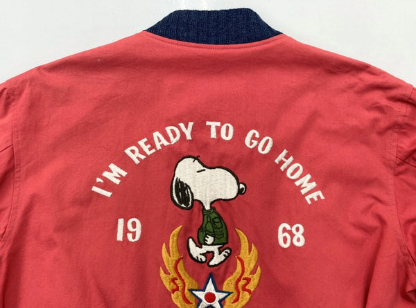バズリクソンズ BUZZ RICKSON'S × PEANUTS ピーナッツ TOUR JACKET ツアー ジャケット スヌーピー アウター ロゴ 刺繍 赤 BR14073 サイズ 38 ジャケット キャラクター レッド 104MT-1295