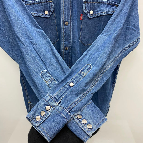 【曜日割引対象外】 リーバイス Levi's 90's 復刻 ショートホーン デニムウエスタンシャツ 日本製 54502-05 長袖シャツ ブルー Mサイズ 201MT-4393 VB