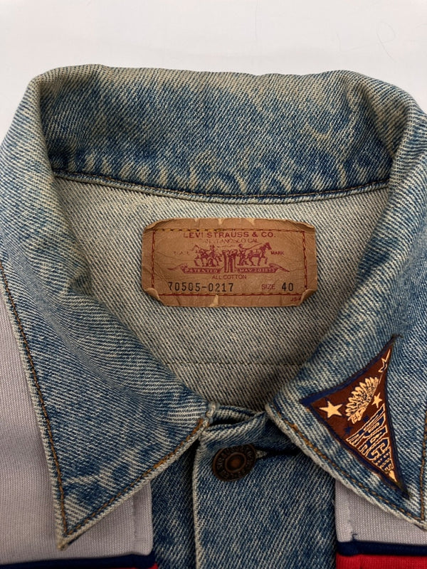 アパッチ APACHE REMAKE DENIM JACKET リメイク デニム ジャケット Gジャン ボタン ジャージ アウター インディゴ 青 ジャケット ロゴ マルチカラー Fサイズ 104MT-2214