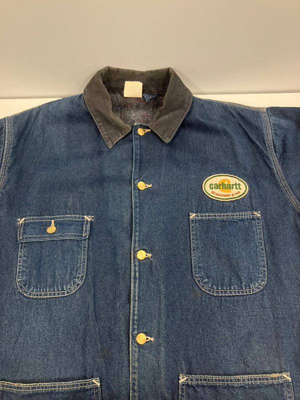 カーハート Carhartt 90's 90年代 デニム チョアコート カバーオール 金ボタン ワッペン VINTAGE ヴィンテージ 46 ジャケット ブルー 101MT-5155