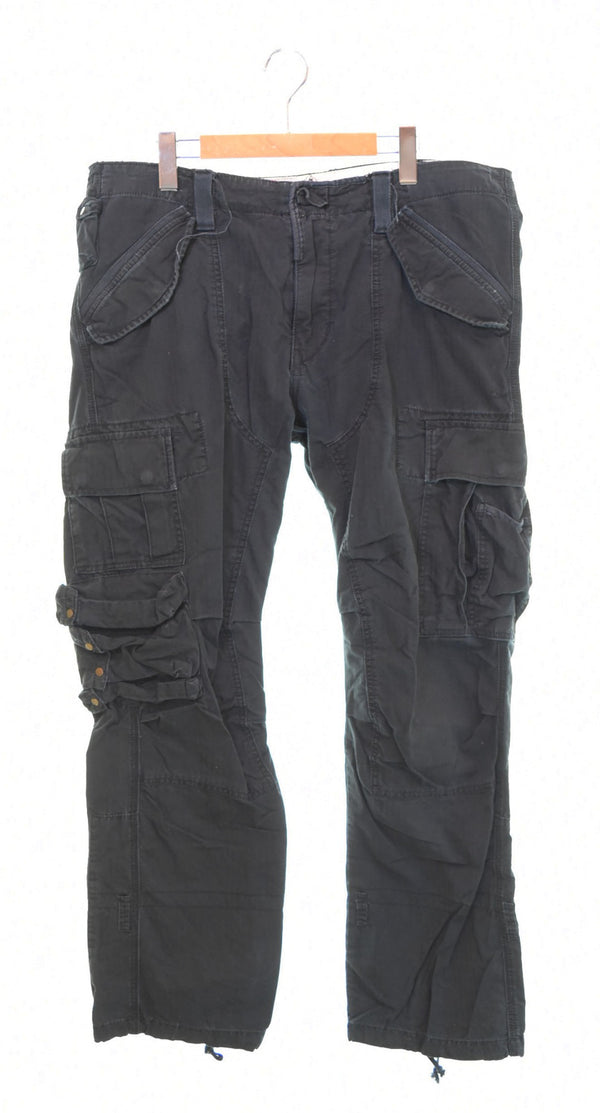 ラルフローレン RalphLauren 90s ボンテージギミックカーゴパンツ 90's マルチポケット ヘリンボーンツイル Y2K カーゴパンツ ブラック 38/32 103MB-565