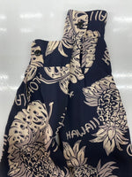 サンサーフ SUN SURF ALOHA SHIRT アロハ シャツ THE PINEAPPLE ISLAND ハワイアン オープンカラー ボタン 開襟 長袖 薄手 紺 SS23303 長袖シャツ 総柄 ネイビー Sサイズ 104MT-2325