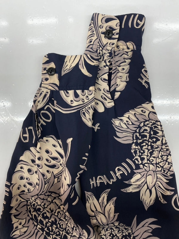 サンサーフ SUN SURF ALOHA SHIRT アロハ シャツ THE PINEAPPLE ISLAND ハワイアン オープンカラー ボタン 開襟 長袖 薄手 紺 SS23303 長袖シャツ 総柄 ネイビー Sサイズ 104MT-2325