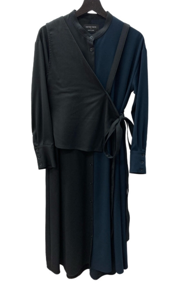 ユナイテッドトウキョウ アシンメトリーシャツワンピース ネイビー