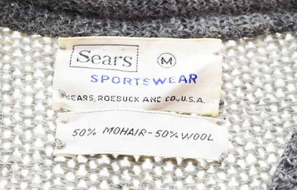 シアーズ  Sears 60s Vintage モヘア ウール 混合 カーディガン Sportswere製 ストライプ柄 カーディガン ストライプ グレー Mサイズ 103MT-315