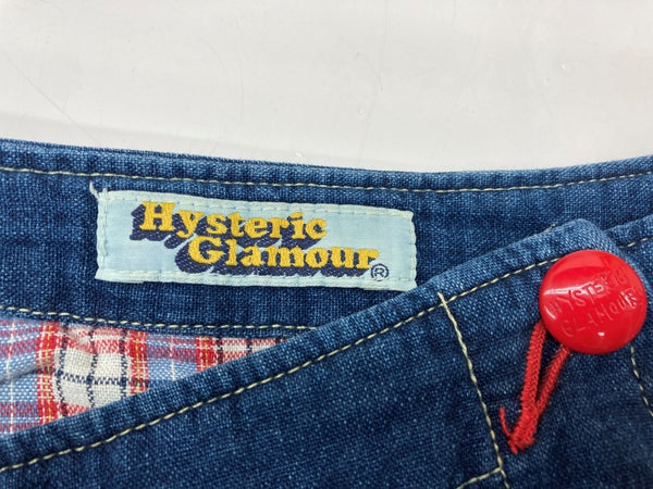 ヒステリックグラマー HYSTERIC GLAMOUR ロング ラップスカート トレンド パッチワーク 星 スター 裏地チェック Y2K 平成 日本製 インディゴ 2AK-1040 スカート チェック ネイビー Fサイズ 104LB-51