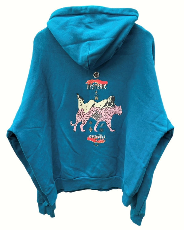 ヒステリックグラマー HYSTERIC GLAMOUR × genzai ゲンザイ PINK PANTHER WOMAN HOODIE ピンクパンサー ウーマン フーディ パーカー TURQUOISE  XL パーカ プリント ブルー 104MT-739